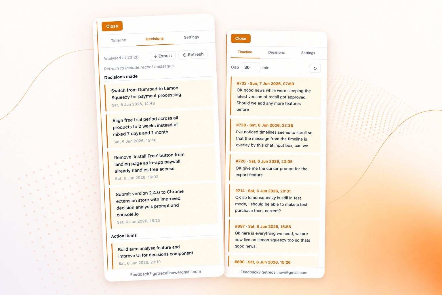 Recall timeline and decisions view in Claude